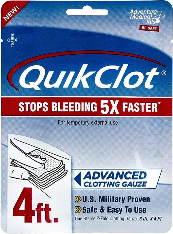 Adventure Medical Kits QuikClot Advanced Clotting Gauze - Flexible Hemostatic Medical Gauze - Stop Bleeding Faster with Quick Clotting Gauze - Survival Kit Supplies - 3" x 48''